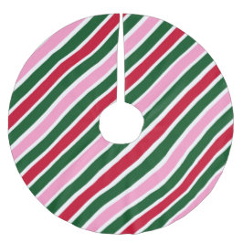  Pink Green and Red Christmas Candy Cane Stripes  ブラッシュドポリエステルツリースカート