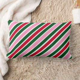  Pink Green and Red Christmas Candy Cane Stripes  ランバークッション
