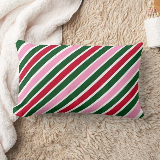  Pink Green and Red Christmas Candy Cane Stripes  ランバークッション (ブランケット)