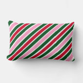  Pink Green and Red Christmas Candy Cane Stripes  ランバークッション (正面)