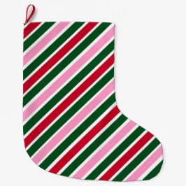  Pink Green and Red Christmas Candy Cane Stripes  ラージクリスマスストッキング