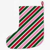  Pink Green and Red Christmas Candy Cane Stripes  ラージクリスマスストッキング (裏面)