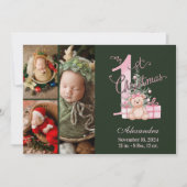 Pink Green Baby First Christmas 3 Photo シーズンカード (正面)