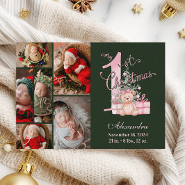 Pink Green Baby First Christmas 6 Photo シーズンカード
