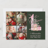 Pink Green Baby First Christmas 7 Photo シーズンカード (正面)