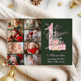 Pink Green Baby First Christmas 8 Photo シーズンカード