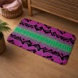 Pink Green Black Snake Skin Neon Reptile バスマット