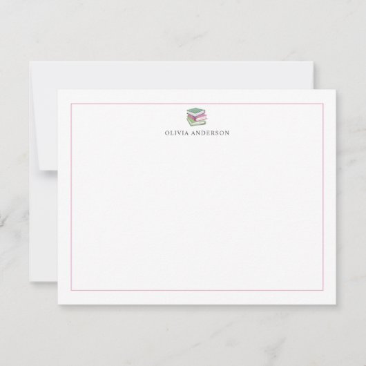 Pink Green Books Border Personalized Stationery ノートカード (正面)