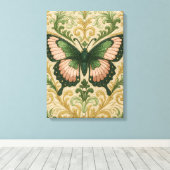 Pink & Green Butterfly Stretched Canvas Print キャンバスプリント (インサイチュ (ウッドフロア))
