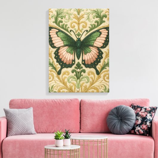 Pink & Green Butterfly Stretched Canvas Print キャンバスプリント (インサイチュ (リビング))