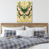 Pink & Green Butterfly Stretched Canvas Print キャンバスプリント (インサイチュ (寝室))