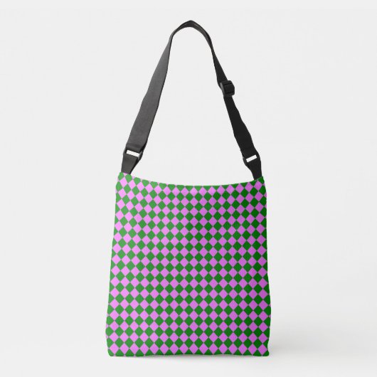 Pink Green Checker Diamond Pattern クロスボディバッグ (正面)