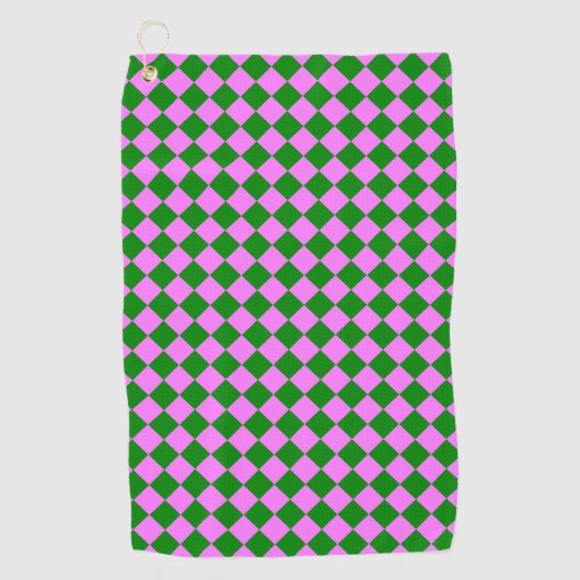 Pink Green Checker Diamond Pattern ゴルフタオル (正面)