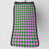Pink Green Checker Diamond Pattern ゴルフヘッドカバー (回転90)