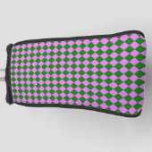 Pink Green Checker Diamond Pattern ゴルフヘッドカバー (正面)