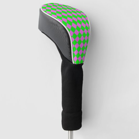 Pink Green Checker Diamond Pattern ゴルフヘッドカバー (アングル)
