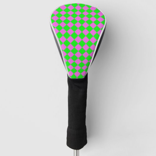 Pink Green Checker Diamond Pattern ゴルフヘッドカバー (正面)