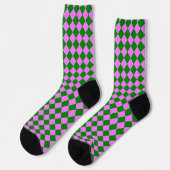Pink Green Checker Diamond Pattern ソックス (左)
