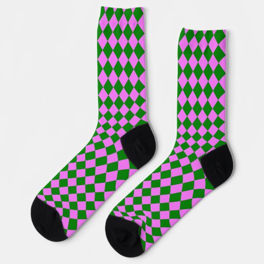 Pink Green Checker Diamond Pattern ソックス (左)