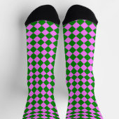 Pink Green Checker Diamond Pattern ソックス (上部)