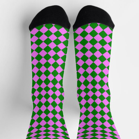Pink Green Checker Diamond Pattern ソックス (上部)