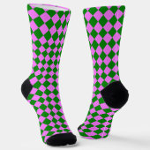 Pink Green Checker Diamond Pattern ソックス (傾斜あり)