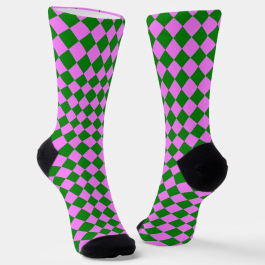 Pink Green Checker Diamond Pattern ソックス (傾斜あり)