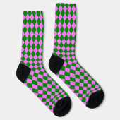 Pink Green Checker Diamond Pattern ソックス (右)