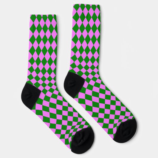 Pink Green Checker Diamond Pattern ソックス (右)
