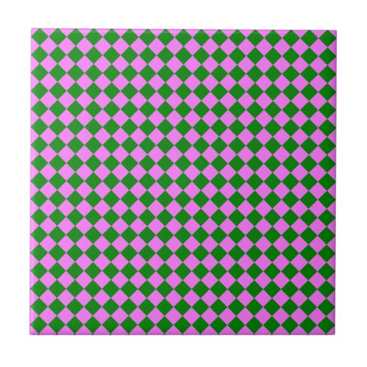Pink Green Checker Diamond Pattern タイル (正面)