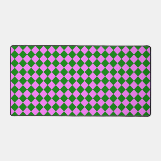 Pink Green Checker Diamond Pattern デスクマット (正面)