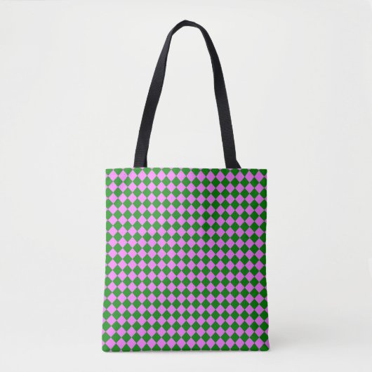 Pink Green Checker Diamond Pattern トートバッグ (正面)