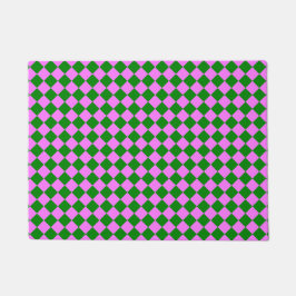 Pink Green Checker Diamond Pattern ドアマット