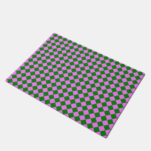 Pink Green Checker Diamond Pattern ドアマット (アングル)