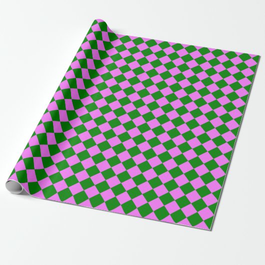 Pink Green Checker Diamond Pattern ラッピングペーパー (アンロールド)