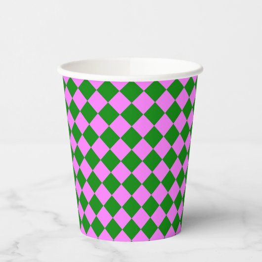 Pink Green Checker Diamond Pattern 紙コップ (左)