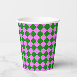 Pink Green Checker Diamond Pattern 紙コップ