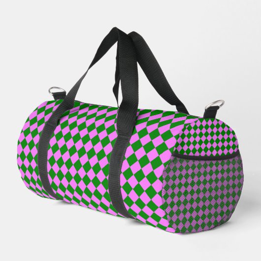 Pink Green Checker Diamond Pattern Small ダッフルバッグ (右コーナー)