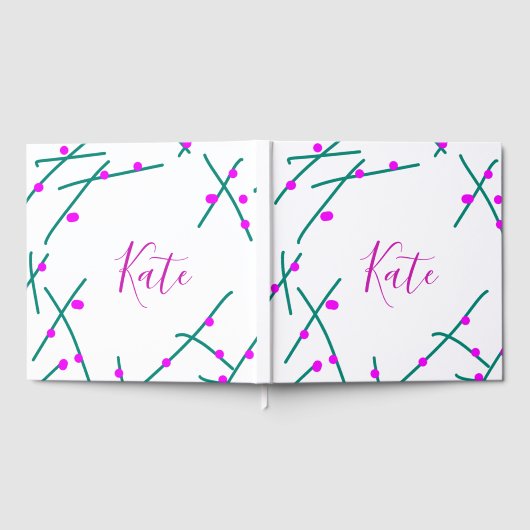 Pink green cherry tree name boho retro rustic bold ゲストブック (全面)