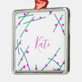 Pink green cherry tree name boho retro rustic bold メタルオーナメント (左)