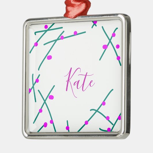 Pink green cherry tree name boho retro rustic bold メタルオーナメント (左)