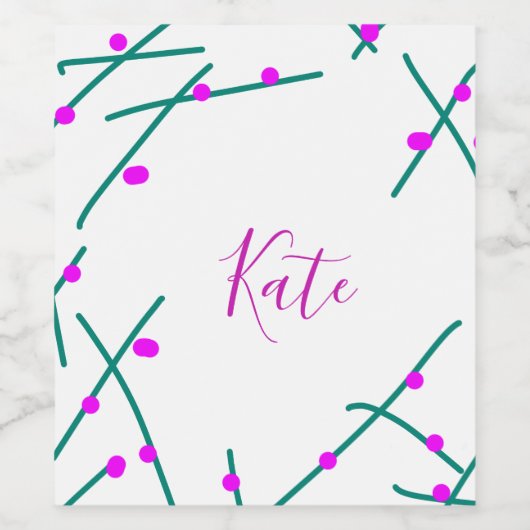 Pink green cherry tree name boho retro rustic bold ワインラベル (シングルラベル)