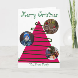 Pink & green Christmas tree カード