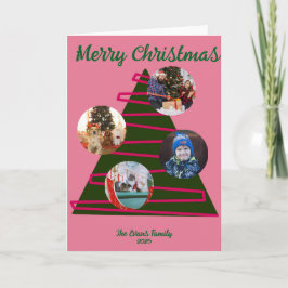 Pink & green Christmas tree カード