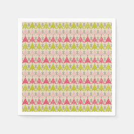 Pink & green Christmas trees スタンダードカクテルナプキン