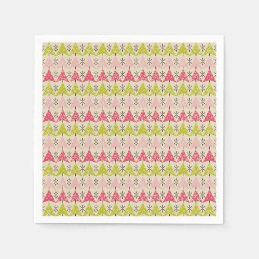 Pink & green Christmas trees スタンダードカクテルナプキン (正面)