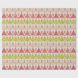 Pink & green Christmas trees ラッピングペーパー