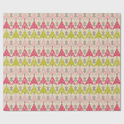Pink & green Christmas trees ラッピングペーパー (フラット)