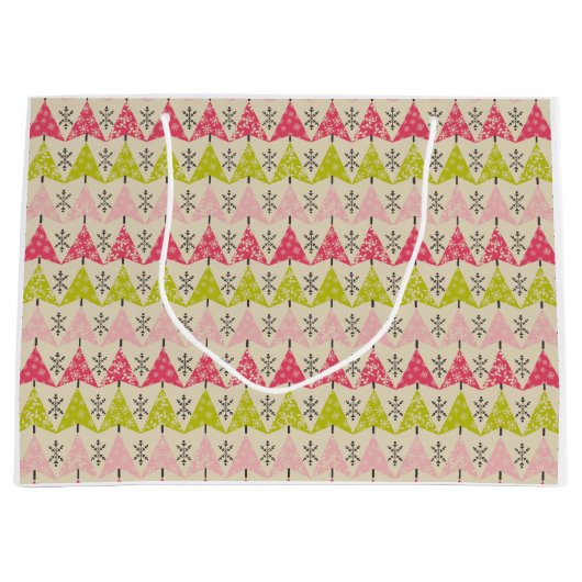Pink & green Christmas trees ラージペーパーバッグ (正面)
