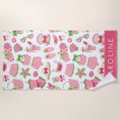 Pink & Green Coquette Summer Beach Vacation ビーチタオル (正面)